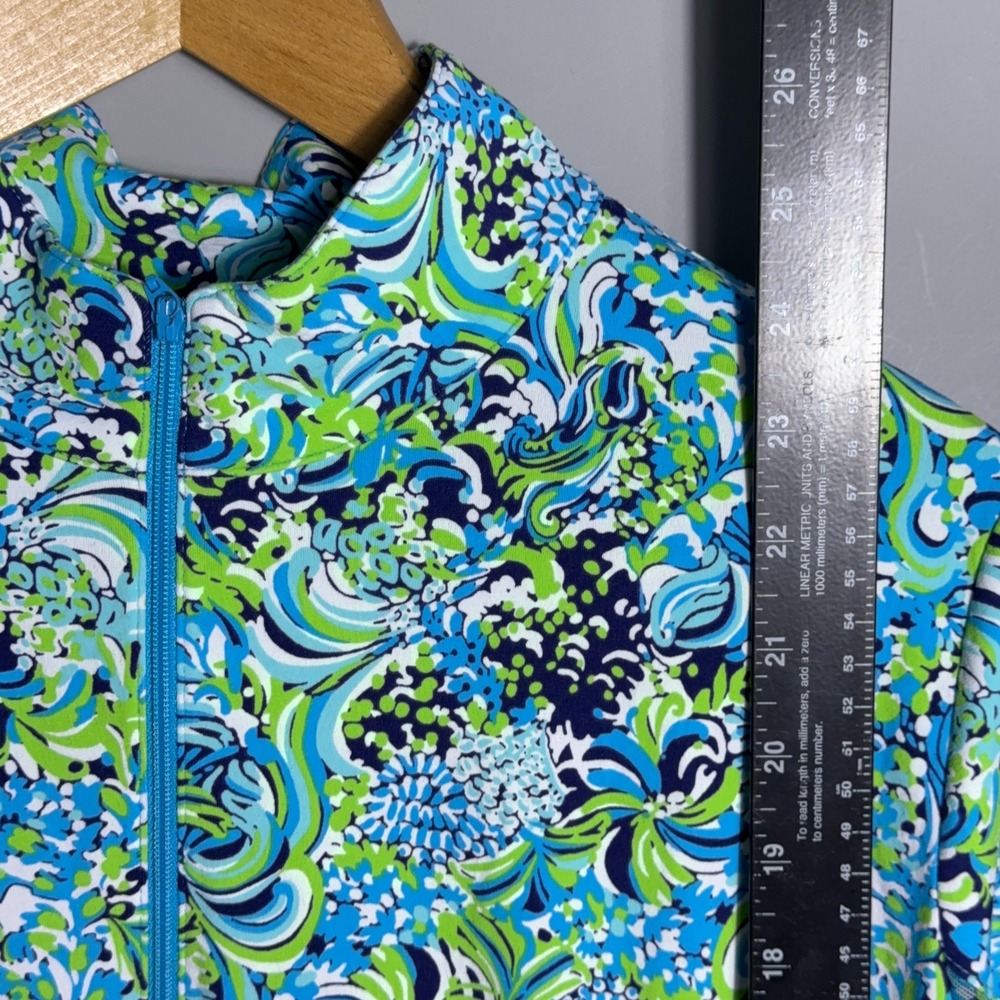 IBKUL Mock Golf Shirt Womens Size Large Floral Long Sleeve 1/4Zip Blue Marissa - Picture 6 of 9